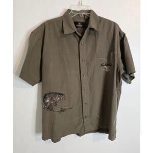 Red Head Short Sleeve Button Fishing Shirt Men's Size XL Olive Green Fish Detail